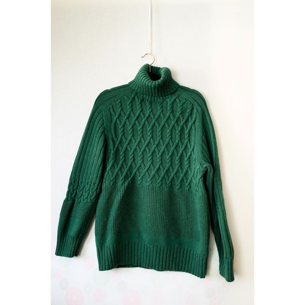 COS Forest Green Cable Knit Turtleneck Sweater